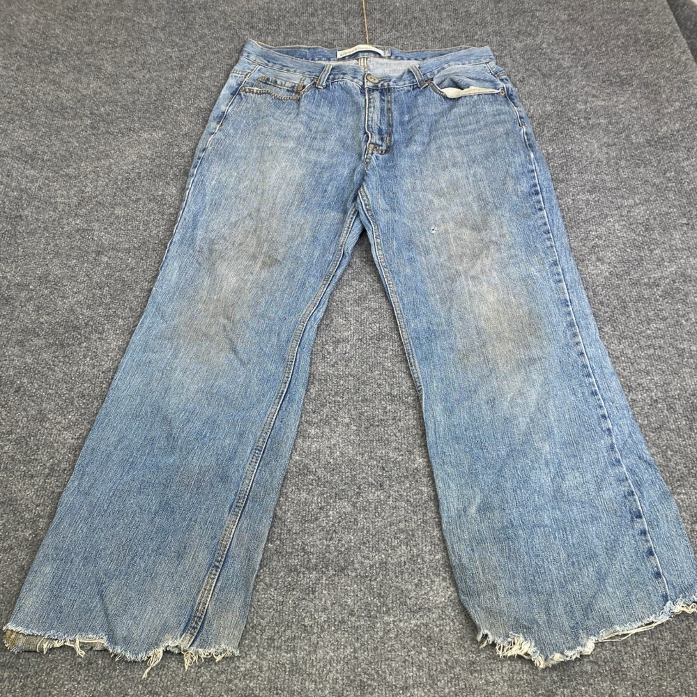 Aeropostale Benton Original Boot Jeans Mens 34 Blue Light Wash Distressed Raw